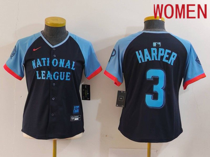 Women Philadelphia Phillies #3 Harper Blue All star 2024 Nike MLB Jersey style 1